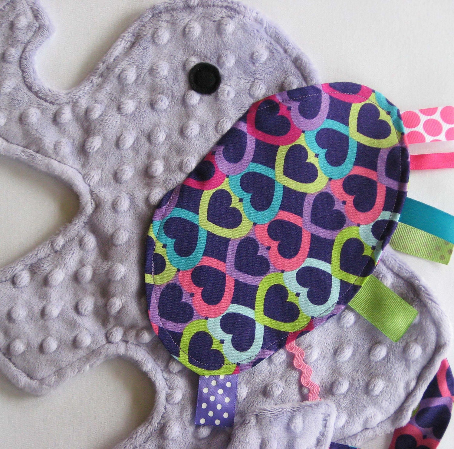 Neon Heart Elephant Blanket Sensory Lovey - Icing On The Cupcake