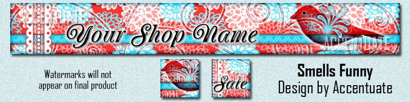 SMELLS FUNNY ------ Premade Etsy Shop Banner Avatar Set - One Of A Kind (ooak) and Fabulous - by Accentuate