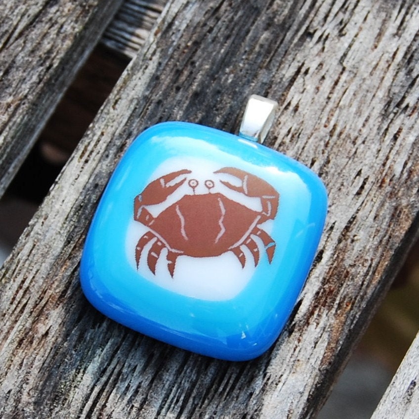 Crab Fused Glass Pendant Cancer Zodiac Sign Jewelry