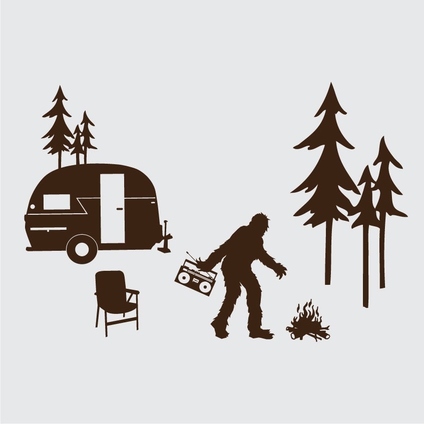 Happy Sasquatch Camper Laptop or Wall Vinyl Decal Kit