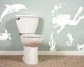 underwater sea life with scuba diver vinyl wall decals