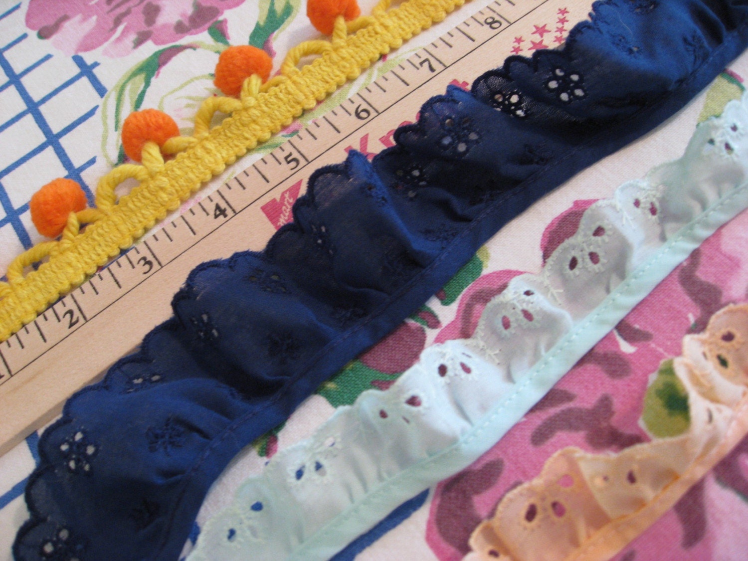 Lot of Trim - Vintage Poms and Cotton Eyelet Lace