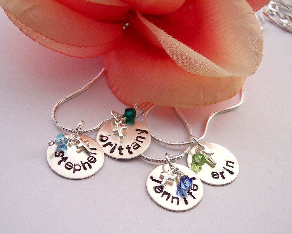 ADD ON to necklace 1 child (1 extra medium disc) for Mom hand stamped silver disc necklace - GIFT