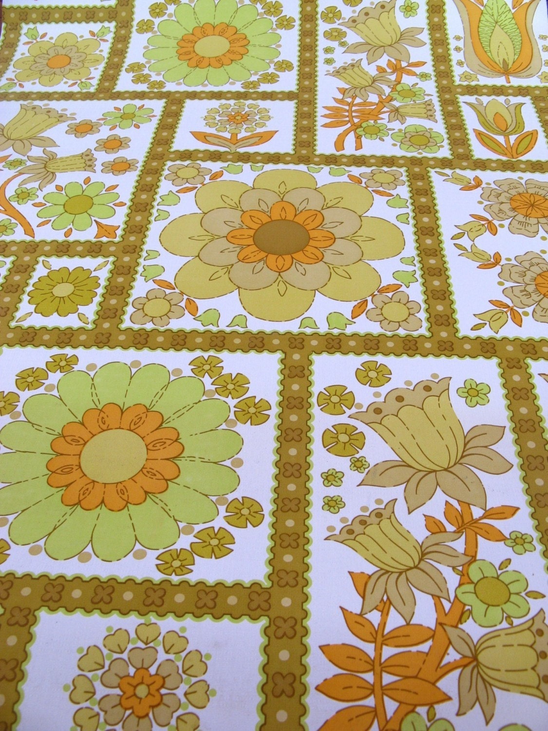 vintage wallpaper - floral squares - per yard