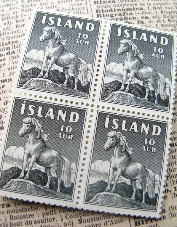 Icelandic ponies - vintage postage - Iceland - postage stamp ephemera