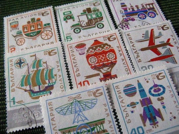 vintage postage - transport graphic - vintage postage stamp ephemera