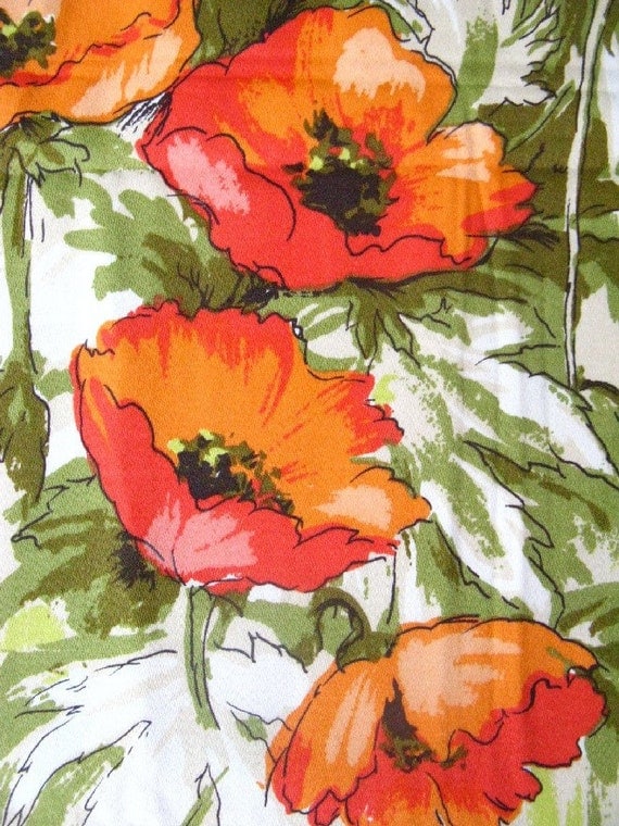 vintage fabric -  field poppies