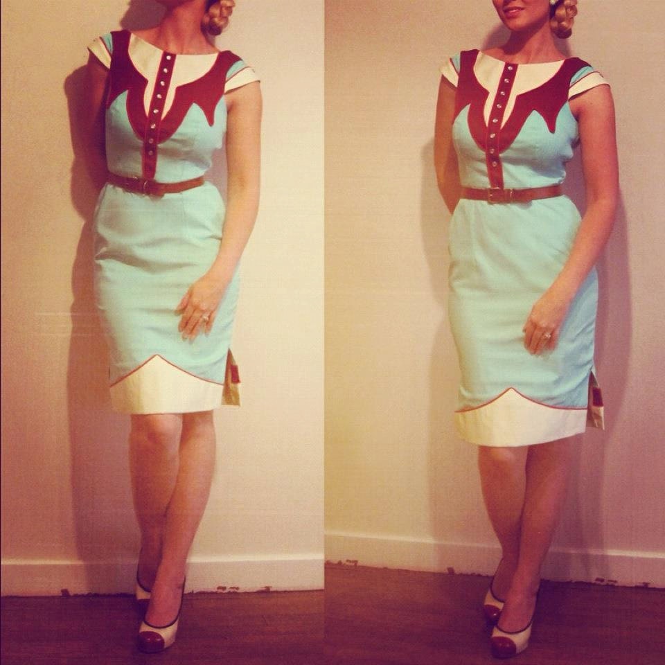 SALE - The Dale Dress - Vintage Aqua - Western Rodeo Cowgirl Pinup Dress
