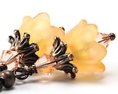 Flower Jewelry Dangle Earrings - Apricot Lucite Flower and Swarovski Crystal Copper Earrings. Finland Earrings in Apricot