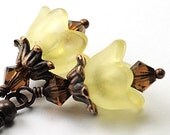 Drop Earrings . Yellow Earrings with Swarovski Crystals . Yellow Flower Earrings . Finland Earrings in Pale Yellow