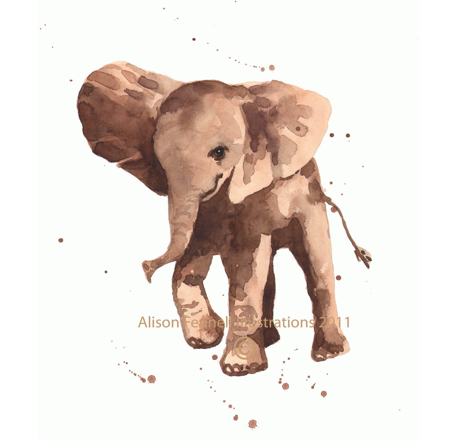 Whimsical animal art, kids room art, Cute ELEPHANT Print, elephant print