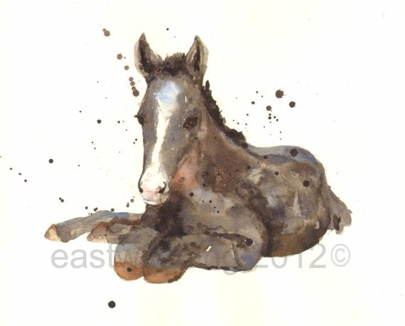 Horses, FOAL, springtime, April trends, nature, horse lover gift, farmyard, horse painting