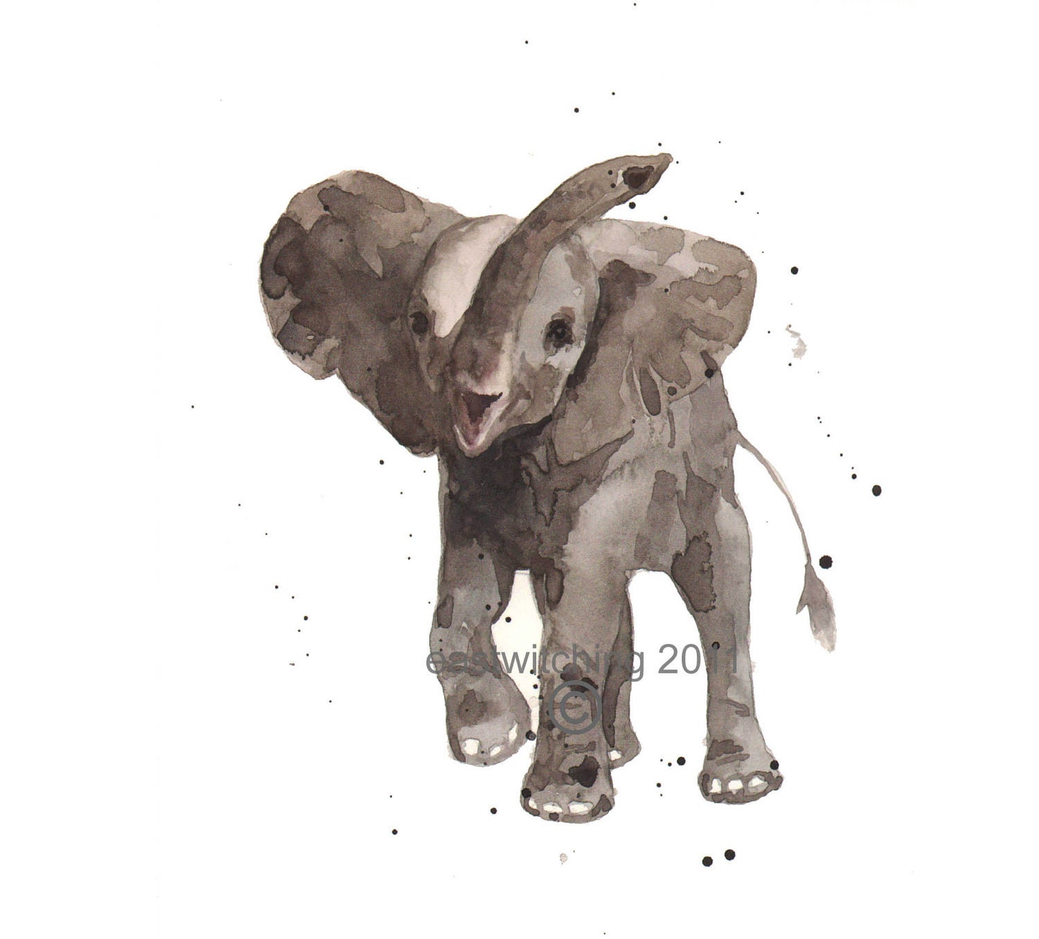 ELEPHANT Print 5x7, SMALL,  elephant art