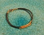 Cotton Cord Bracelet, Black Cord Bracelet with Beads, Beaded Cord Bracelet