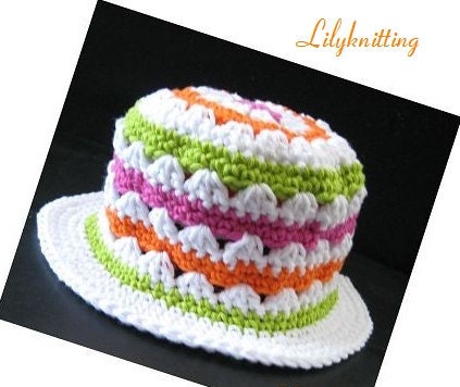 PATTERN in PDF -- Super easy crocheted baby cloche beanie hat strips flower (Cloche 13) -- 12 - 24 months and 2T - 4T