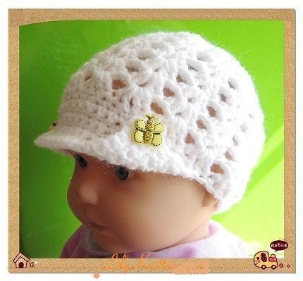 PATTERN crocheted Visor Beanie/hat in the baby size of 12 - 24 months and 2T - 4T -- Butterfly