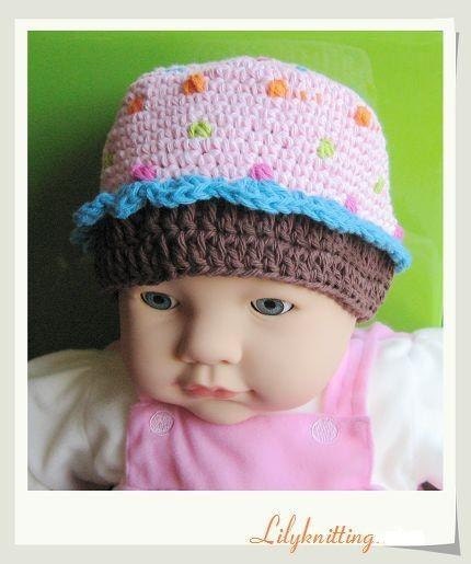 PATTERN in PDF crocheted baby cupcake beanie (cupcake beanie 1) --  0 - 3 months and 3 - 6 months