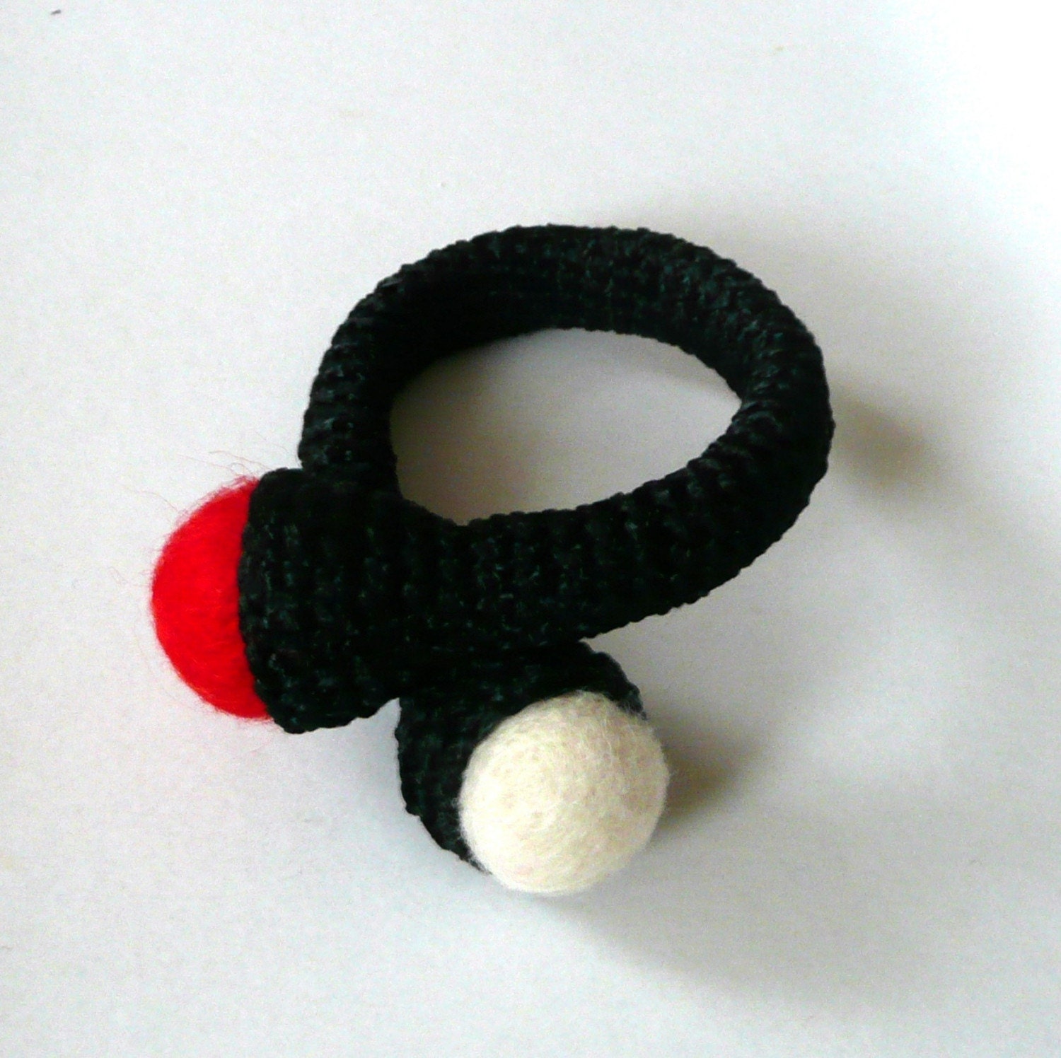 Textile bracelet jewelry crochet felted wool black red white bangle handmade Birthday teen love autumn custom color gift for her Mother
