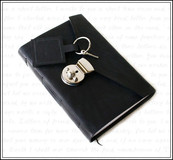 Black Leather Journal with Silver Lock and Key by julieboyles