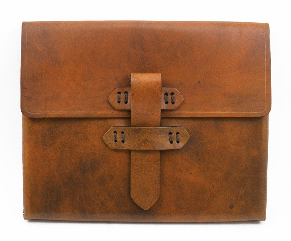 Leather iPad Case in Antique Tan with Baseball Stitch Detail