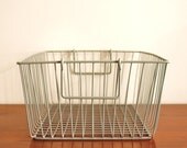 Large heavy duty metal basket, vintage storage bin in GREY