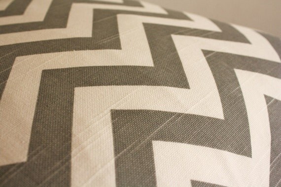 Custom made Zig Zag throw pillow 18 x 18 with down insert, grey and white