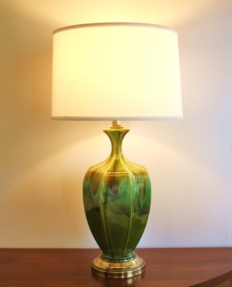 Midcentury green ceramic table lamp by highstreetmarket on Etsy