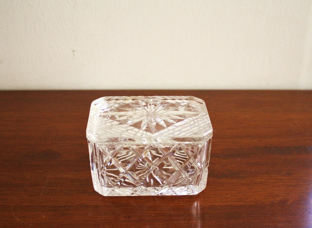 RESERVED -- Vintage rectangular crystal box with lid