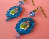 Kawaii Cupcake Lace Edge Cameo Necklace and Cute Dangly Earrings to Match.. handcrafted by isewcute
