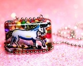 Necklace, resin pendant with 80s unicorn, cute colorful rainbow candy resin jewelry, ooak one of a kind hand cast resin handmade by isewcute