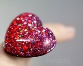 Resin Jewellery Cute Glitter Ring, Heart Shape Adjustable Sparkly Beautiful Heart Ring - handmade resin jewelry for her by isewcute
