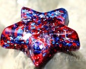 July 4th Star Ring Red, White, & Blue Glitter with Silvery Stars Handcast Resin Jewelry by isewcute