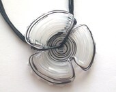 Black and white single flower disc necklace, Lampwork glass bead hand made by Yasmin Sivan