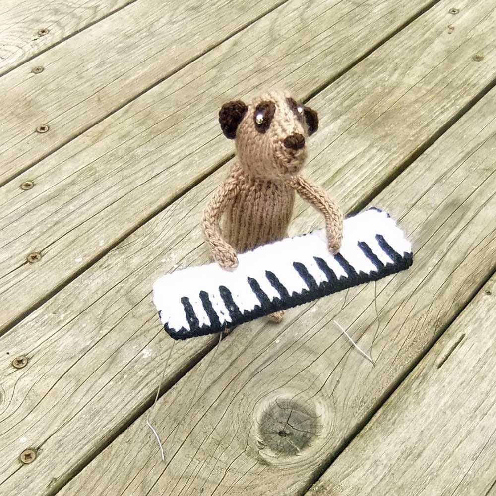 Meerkat pianist, piano player, playing a knitted piano, keyboard, musician, musical, music, meercat
