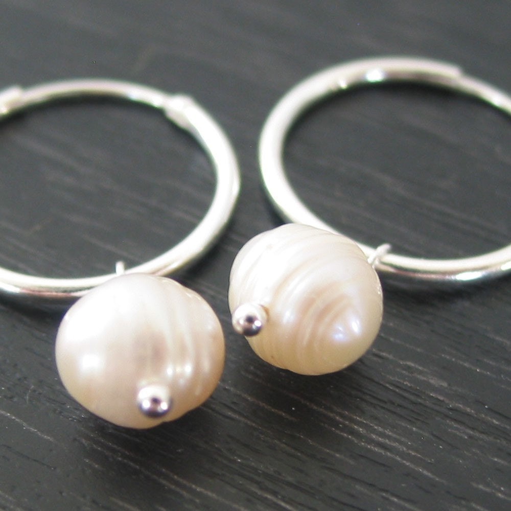 Simplicity - Freshwater Pearl Drop on Sterling Silver Hoop Earrings - Project31