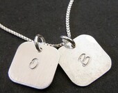 Initial Necklace, Double Sterling Silver Hand Stamped Square Charm Necklace, Mommy Jewelry CALISTA by E. Ria Designs