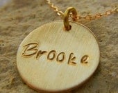Gold Name Necklace, Gold Filled Charm Necklace, Hand Stamped CATHERINE by E. Ria Designs
