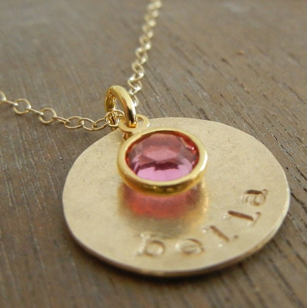 Gold Charm Necklace, Hand Stamped New Mom GINA GOLD Name Necklace, Jewelry by E. Ria Designs