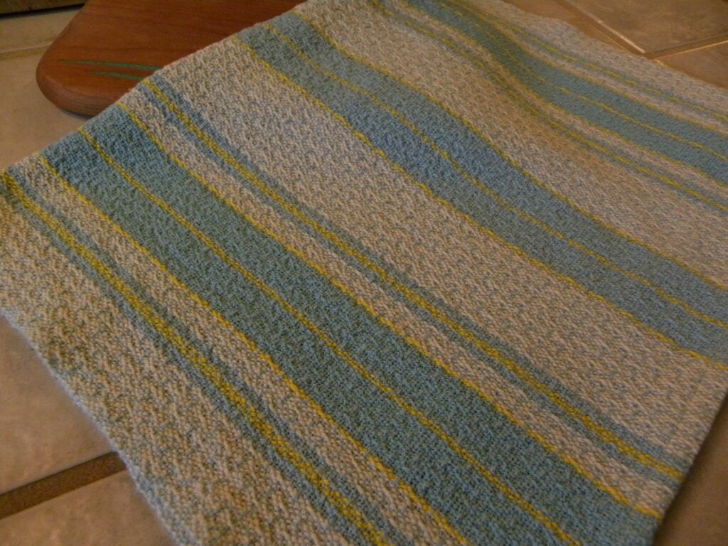 Handwoven Kitchen Towel - Natural Blue Aqua Yellow - Mostly Blue