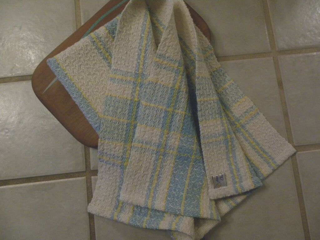 Handwoven Kitchen Towel - Natural Blue Aqua Yellow - Plaid