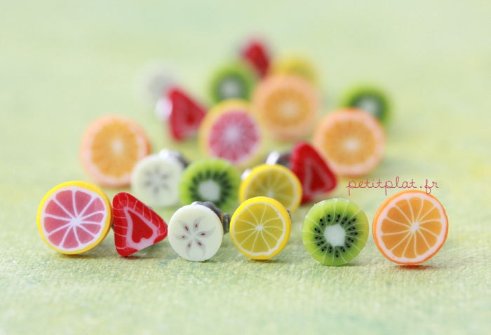 Fruit Slice Post Earrings - Colorful Fruit Salad - Healthy Collection