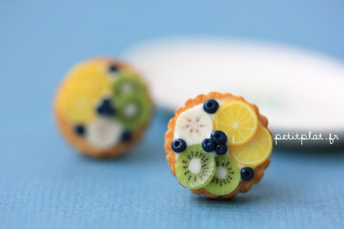 Fruit Tart Earrings - Kiwi, Banana and Blueberries - Fruit Tart Collection