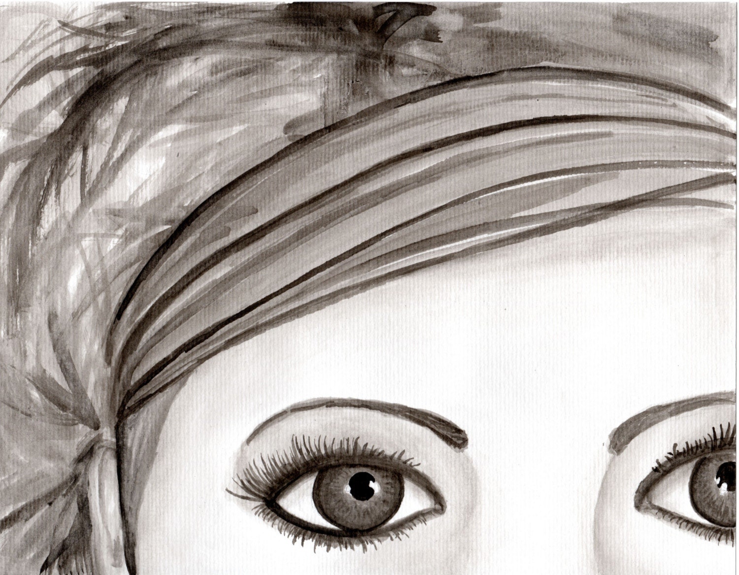 Girl with a headband--Original India ink drawing