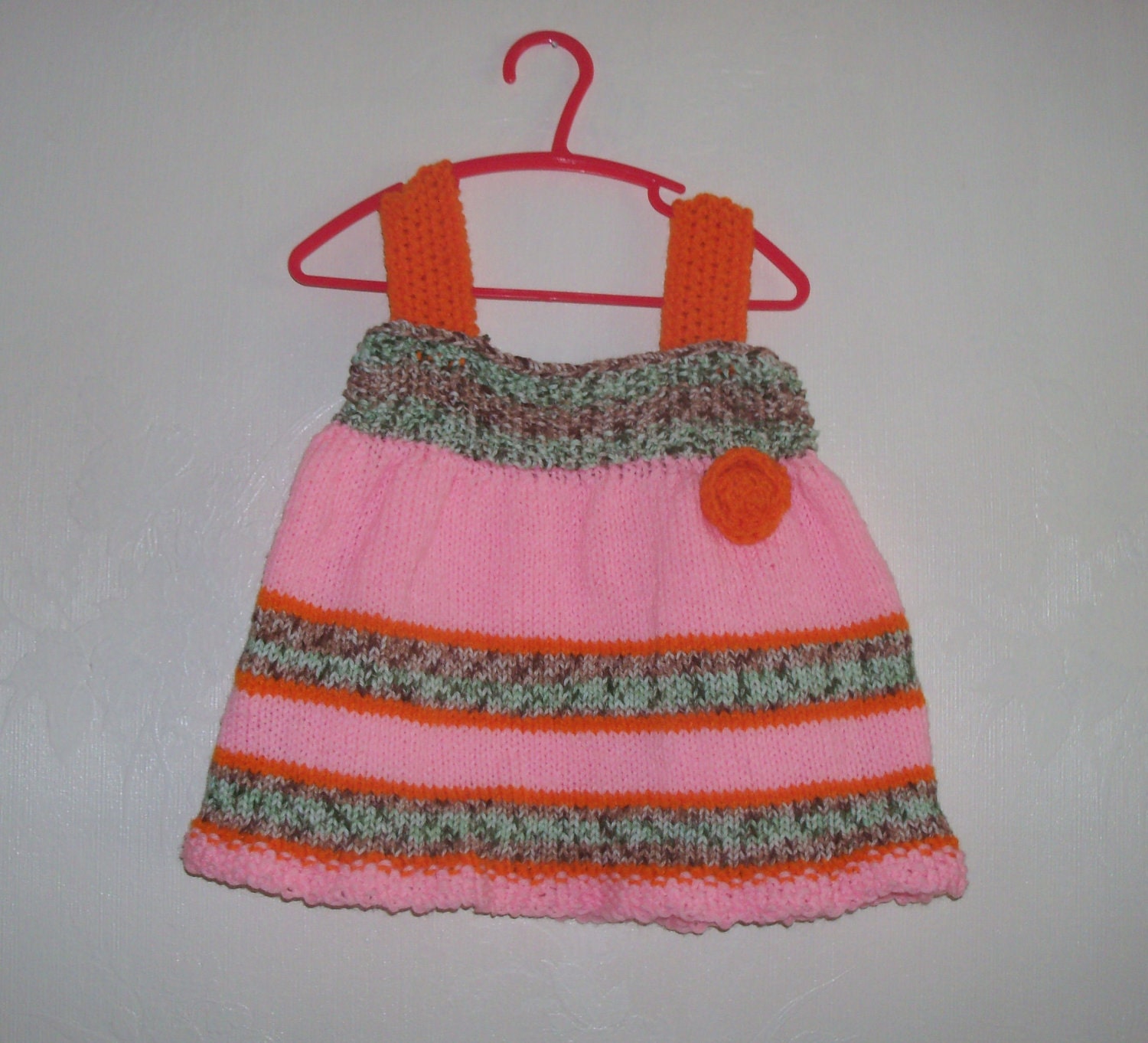 Toddler Girls Hand Knit Dress Size One 12 Mo Bodice 20 inch Length 12 inch