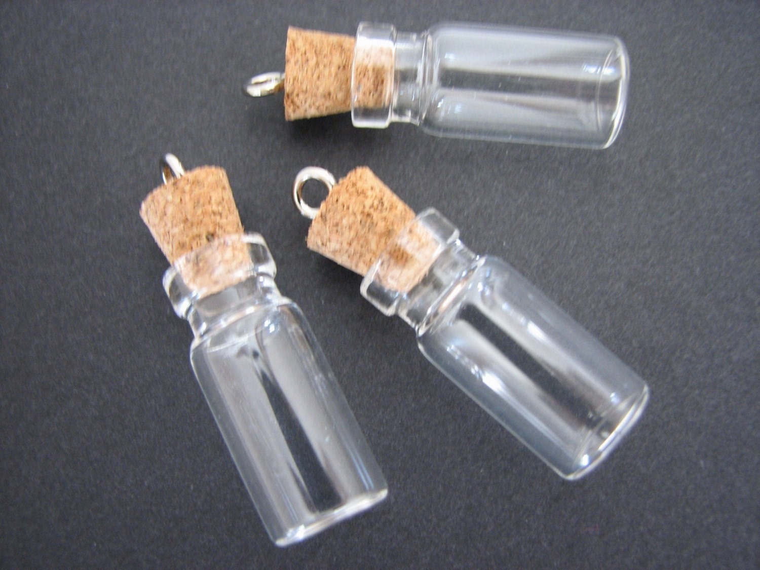 5 Clear Glass Fillable Tiny Bottle Vials Charms 38mm Pendants w/ Loop Altered Art Jewelry SUPPLIES
