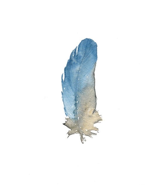 Sky Blue Feather - original watercolor painting - 4 x 6