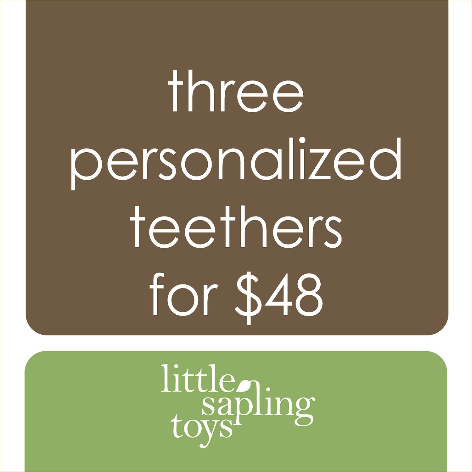 personalize any three teethers, wooden baby toy of your choice