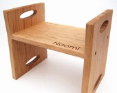 personalized modern kids step stool, cherry double sided wooden stool with carrying handles