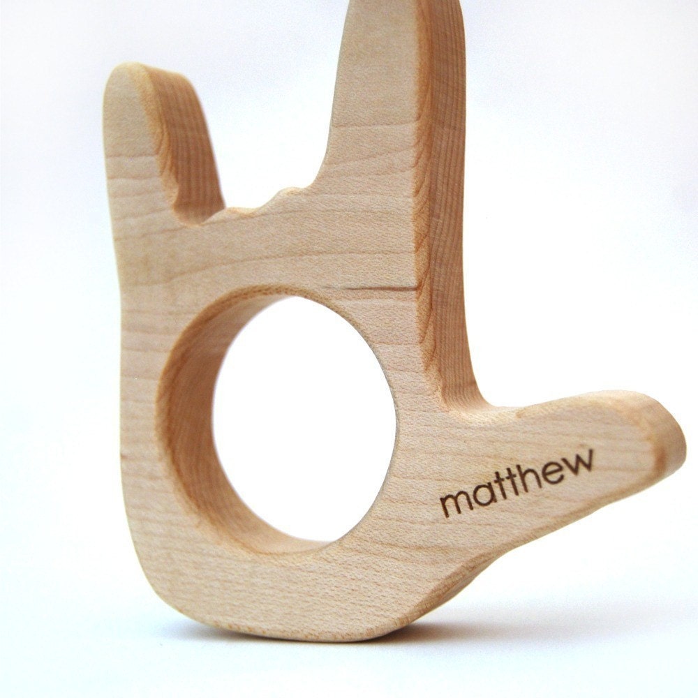 personalized I love you teether toy, baby toy of your choice
