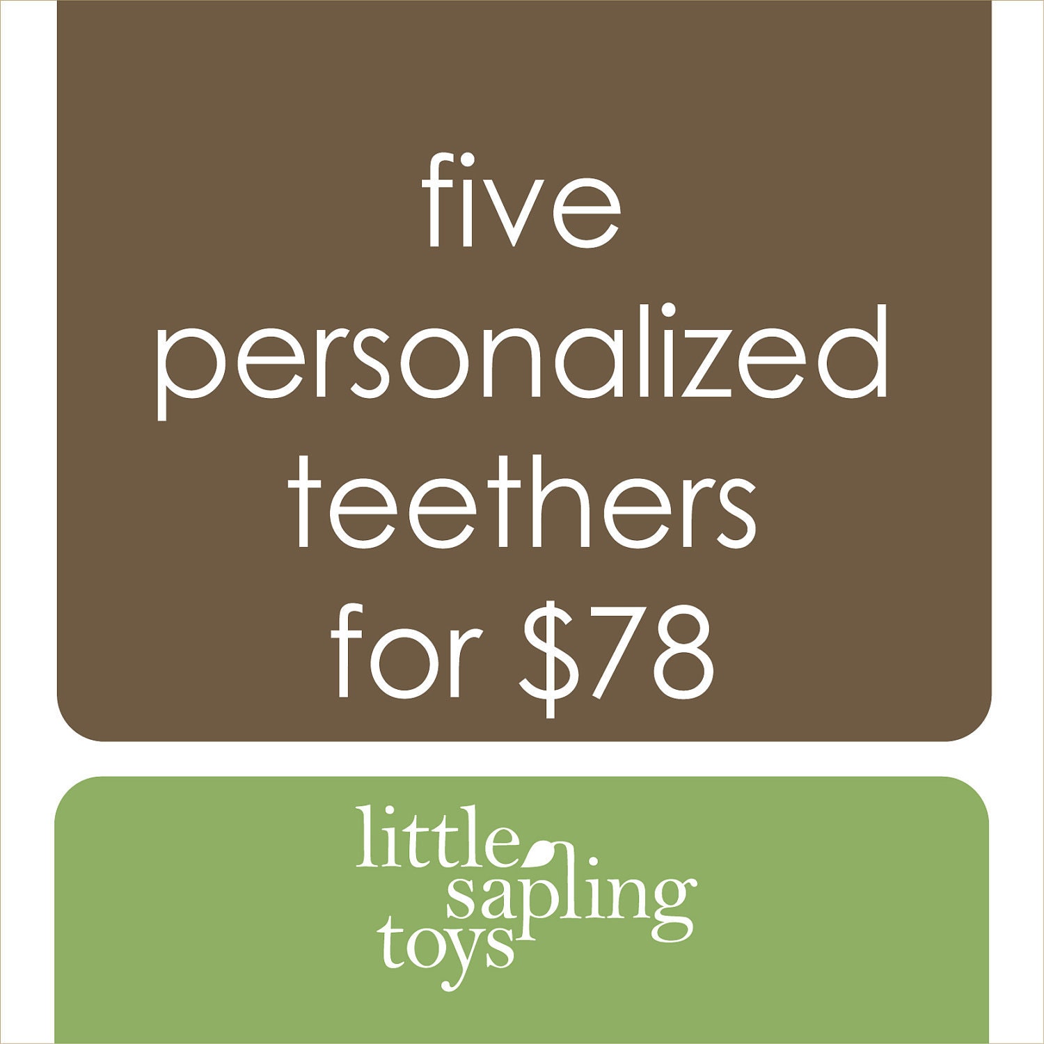 personalize any five teethers, wooden baby toy of your choice